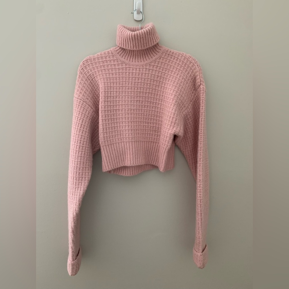 Pink Turtleneck Cropped Sweater
